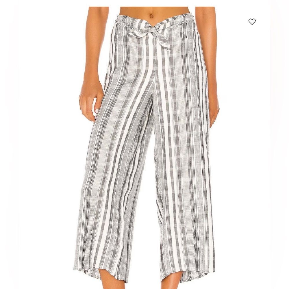 L Space Revolve Striped Wide Leg Cropped Tie Waist Lana Pant Cover Up Gray S
